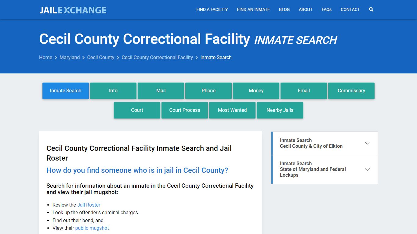 Cecil County Correctional Facility Inmate Search - Jail Exchange